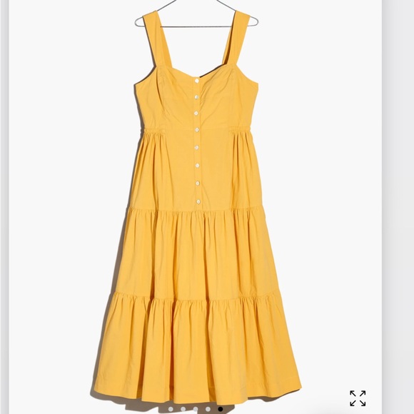 Madewell Button-Front Tiered Midi Dress in mustard yellow size 6p - Picture 4 of 11